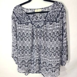 St. Johns Bay Women's Size 1X Black‎ White Blouse Top Shirt Tunic Office